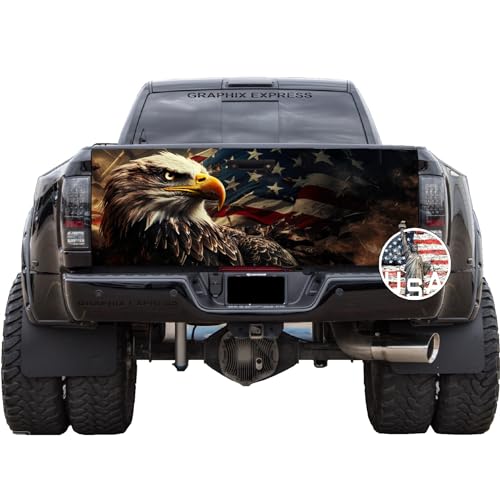 GRAPHIX EXPRESS Truck Tailgate Wrap for Pickup Trucks Tailgate Decal Tailgate Decals for Pickup Trucks Truck Decals and Graphics Decals for Trucks (T346 Eagle American Flag)