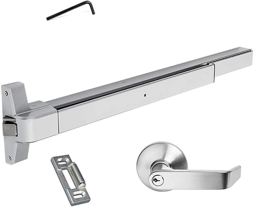 Push Bar Panic Exit Device for Emergency Exit Doors Painted Aluminum, with Exterior Lever Handle-image-30
