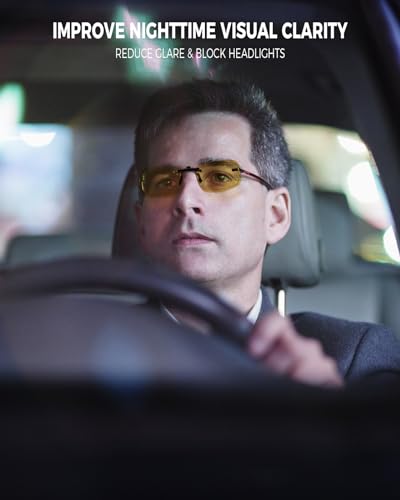 Image of Night Driving Glasses Clip On Night Vision Glasses HD Polarized Yellow Lens Compact Fit Non-Flip Up, Anti Glare