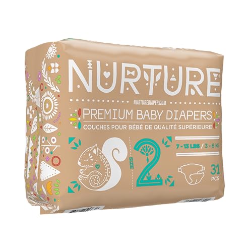 Nurture Diapers by BioBag, Size 2 (7-13 pounds), 93 Premium Quality Baby Diapers, Chemical Free, Ultra Absorbent, Eco Friendly, Hypoallergenic, White
