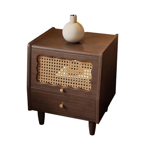 HJYBFA Mesita de Noche de Madera con cajones de Almacenamiento y Puerta de Cristal de ratán, Dormitorio.