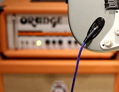 Kliq Guitar Instrument Cable, 20 Ft - Custom Series With Premium Rean-Neutrik 1/4" Straight To Right Angle Gold Plugs, Blue/Red Tweed #TOP6