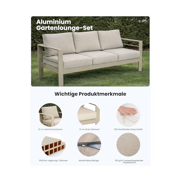 LANOX Gartenlounge Set 9 Personen Aluminium Beige