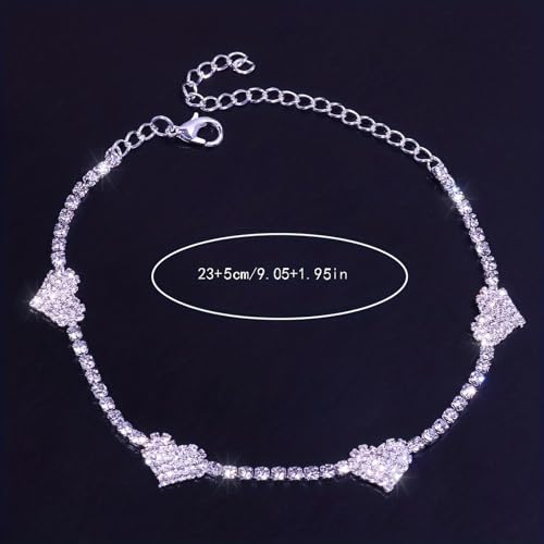 Image of Fesciory Silver Ankle Bracelets for Women, Adjustable Rhinestone Pendant Tennis Anklet, Butterfly Heart Infinite Diamond Summer Beach Foot Chain Jewelry Gifts