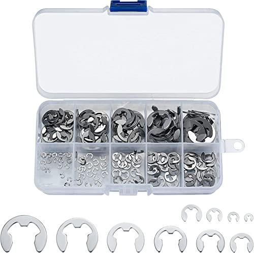 200 Pcs E-Clip Circlip External Retaining Rings, Stainless Steel E-Clips Assortment Kit, 10 Sizes External Circlip Snap Rings Retaining Clips Set - M1.5/M2/M3/M4/M5/M6/M7/M8/M9/M10 #TOP16