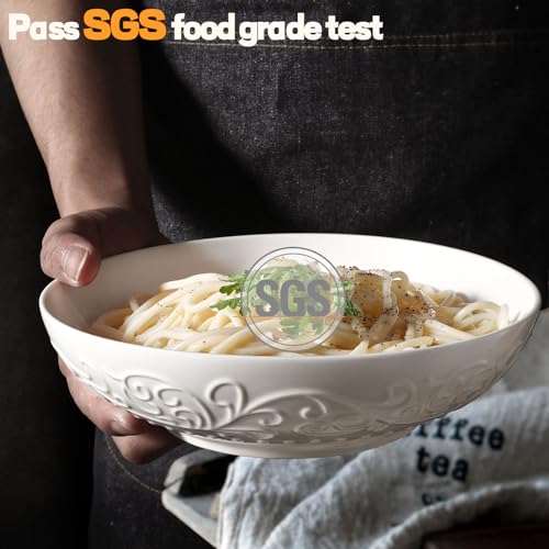 image for Artena Pasta Bowls 32oz, Ceramic Large Salad Bowls 8 inch, White Embos