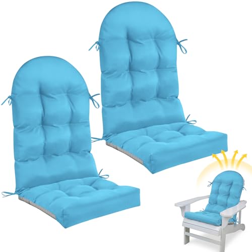 Image of Geelin 2 Pcs Outdoor Patio Chair Cushion Thick High Back Adirondack Chair Cushion Tufted Weather & Fade Resistant Anti-Slip Outside Rocking Chairs Pads with Ties 44 x 19 x 4 Inch (Light Blue)