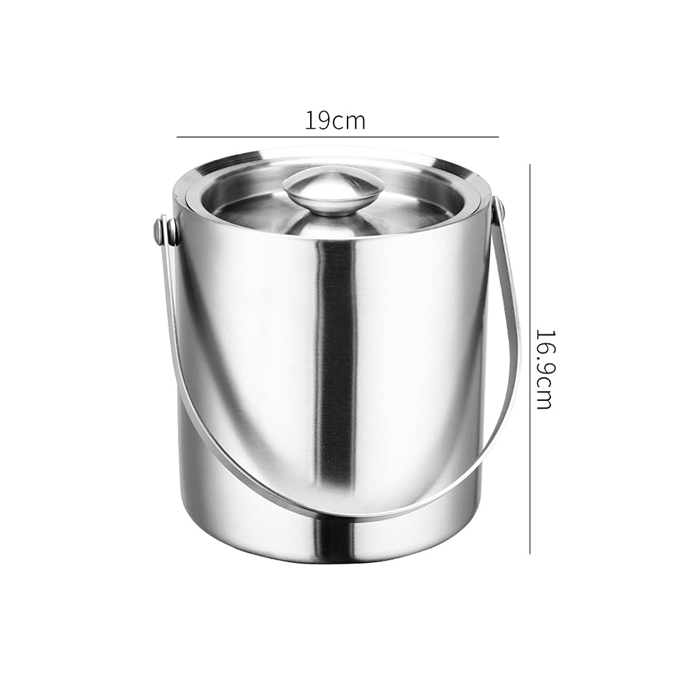 Secchiello per il ghiaccio da 3 litri in acciaio inox, secchiello per il ghiaccio con manico spesso, secchiello per il ghiaccio con isolamento a doppio strato e coperchio, secchiello per il vino (oro)