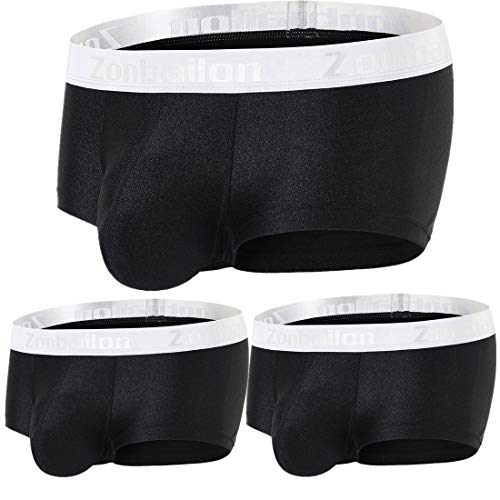 ZONBAILON Mens Sexy Bulge Enhancing Pouch Underwear Boxer Briefs Pack Short Leg Ball Pouch Tagless Silk Trunk