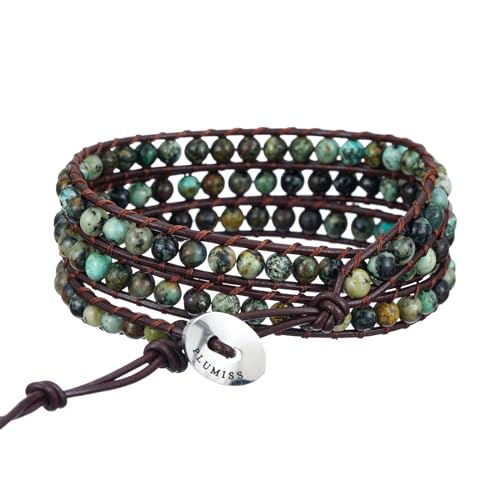Image of Plumiss Women Boho Handmade Natural Stone Crystal Leather Bead Wrap Bracelets Collection