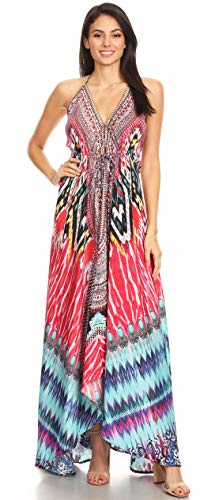 Image of Sakkas Lizi Womens Maxi High-Low Halter Handkerchief Long Dress Beach Party