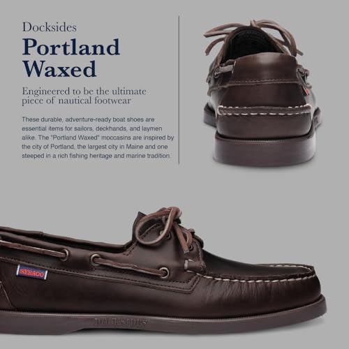 Image of Sebago Portland Waxed Boat Shoes - Handsewn Waxed Leather Moccasins with Leather Sock Lining and Non-Marking, Slip-Resistant Rubber Outsoles
