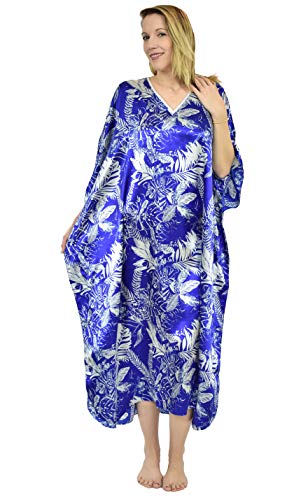 Up2date Fashion Women's Satin Tropical Saphire Print Caftan/Kaftan, One Size, Style Caf-15