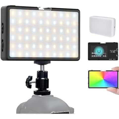 RGB LED Video Light, Moman Camera Light for Photography, Portable 5000mAh Video Recording Lights with Cold Shoe, Mini Light CRI98+Dimmable 2500-9000K Video Lighting, On-Camera-LED-Video-Light Cover