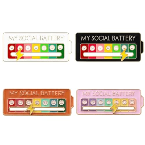 4 Pcs Social Battery Badge Set of Four Social Battery Badges Measuring 5×2 cm Badge Set Silent Mood Communication Accessory Social Batteries Pin for Daily Outfits