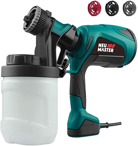 Pistolet à Peinture, NEU MASTER NSG0070 Pistolet à Peinture Électrique,3 Modèles de Pulvérisation,3 Tailles de Buse et Réservoir Amovible de 1200 ML pour Peinture Plafond, Clôture, Armoires