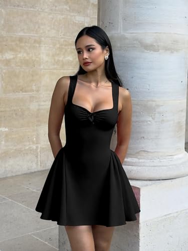 Image of BORIFLORS Women's Sexy Square Neck Bodycon Mini Dress Ruched Corset Cocktail Party Short Dresses