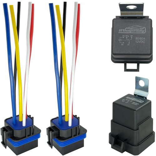irhapsody 12VDC 80/60Amp Waterproof Relays, 5-pin SPDT Automotive Relay with Pigtail, Pack of 2