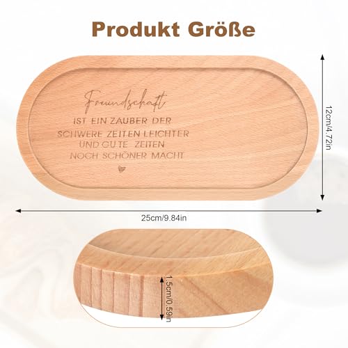 TranRantic Geschnitztes Holz Tablett mit Gravur Freundschaft, Beste Freundin Geschenke, Persönliches Freundschaft Geschenk, Kleines Tablett für Deko Weihnachten Geburtstage Jubiläen Restaurant