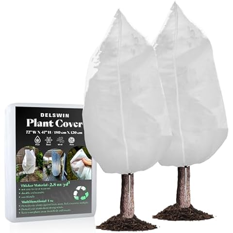 DELSWIN 2 Pack Plant Covers Freeze Protection, 47" x72" 2.8oz/yd², Frost Blankets for Outdoor Plants Frost Cloth with Zipper & Drawstring, Large Plant Frost Protection Shrub Tree Covers for Winter Cover