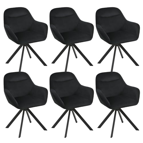 Goeurvant Lot de 6 Chaise Pivotante Velours Noir Salle à Manger avec Accoudoirs Chaise de Cuisine Fauteuil Pieds en Métal pour Salon