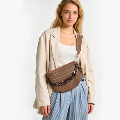 Image of Lushandy Bum Bag Checkered Crossbody Bag Mom Everyday Purse | Roomy Space, Wipe Clean, Wide Strap
