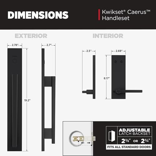 Image of Kwikset Caerus Front Door Lock Handle and Deadbolt Set, Entry Handleset Exterior with Interior Reversible Lever, Matte Black, Dummy Deadbolt Double Door Security, with Microban Protection