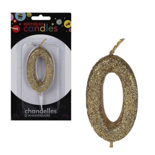 Image of Wanna Party Number 0 Glitter Gold Candle for Birthday Decoration Items /Cake Toppers /Cake Decorations