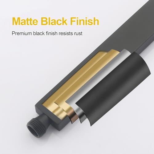 Regadera de mano cuadrada negra mate con manguera larga miniatura 3