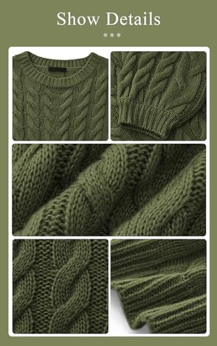 Image of PRETTYGARDEN Womens Sweaters Spring 2026 Cable Knit Long Sleeve Crewneck Oversized Sweater Chunky Pullover Loose Outfits