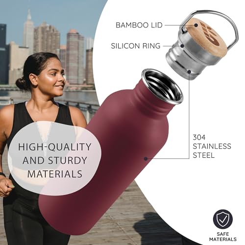 Image of Bambaw 750 ml Metal Water Bottle, Red Sports Bottle, Non-Insulated Stainless Steel Bottle 750 ml, BPA-Free and Reusable - Cherry Red