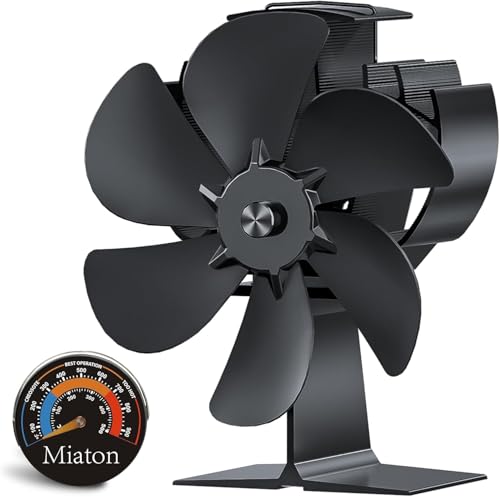 Miaton Wood Stove Fan Heat Powered | Fireplace Fan Heat Activated w/Thermometer