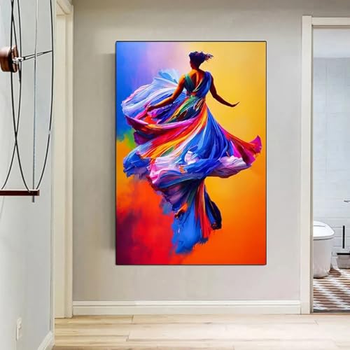 Peinture sur toile danseuse moderne XINBAO art mural coloré encadré 70x100 cm