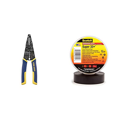 IRWIN VISE-GRIP Wire Stripping Tool / Wire Cutter, 8-Inch (2078309) & Scotch Super 33+ Vinyl Electrical Tape, 3/4 in x 66 ft, Black