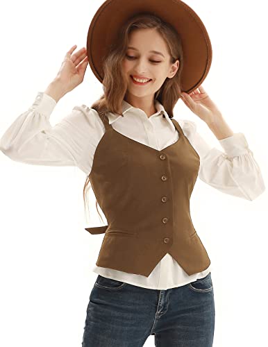 Kancy Kole Womens Waistcoat V-Neck Racerback Vest Button Regular Fitted Dressy Vest With Pockets Brown Xl #TOP5
