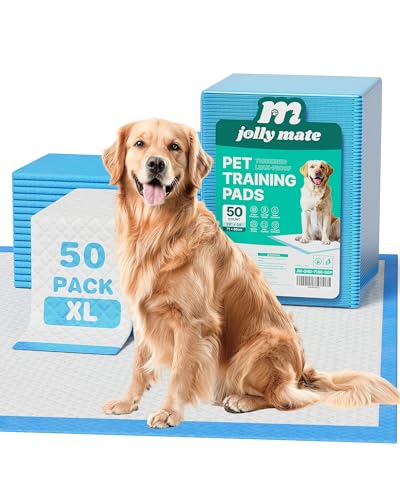 JollyMate 28'x34' Dog Pee Pads Extra Large, 50 Pack X-Large Super Absorbent Pet Pee Pads with Adhesive Tabs, 6 Layers Thick Leak-Proof Potty Pads for Dogs and Puppies