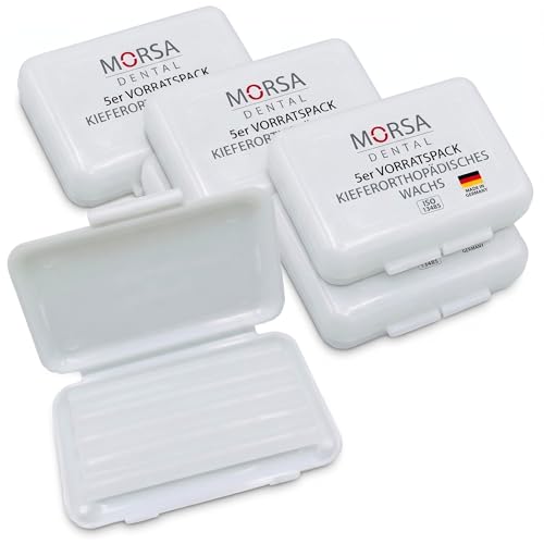 MORSA Dental Zahnspangenwachs 5er Set – 5 Dosen je 5 Streifen | Kieferorthopädisches Wachs | Dentalwachs transparent | 125 Jahre Expertise | ISO 13485 | Toxizität geprüft | Made in Germany