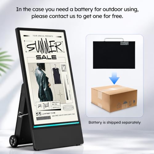 Image of 43 Inch Outdoor Digital Signage Kiosk, 2000 Nits Digital Signage Display, IP65 Waterproof Portable LCD Digital Signage, Auto Brightness Sensor, APP Remote Control