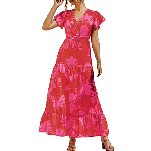 Vestido feminino babado estampado floral gravata cintura império vestido decote em V manga curta ves
