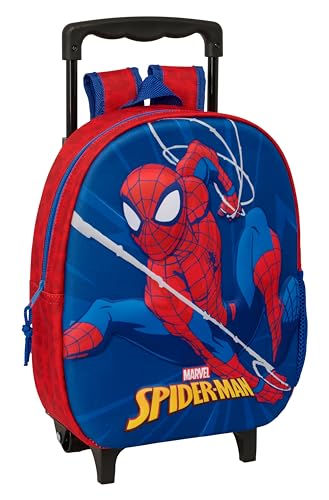 SPIDERMAN Mochila infantil 3D com rodas, ideal para crianças de diferentes idades, confortável e versátil, qualidade e resistência, 27 x 10 x 33 cm