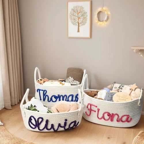 Hainadian - Cesta de bebé personalizada con nombre, cesta de juguetes personalizada, artículos esenciales para recién nacidos, carrito de pañales, regalos de baby shower, bolsas de 36 x 25 x 16 cm
