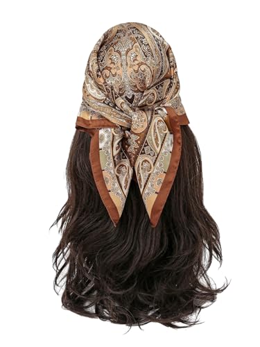 Floerns Women's Square Neck Scarf Silk Headband Scarves Paisley Hair Bandana