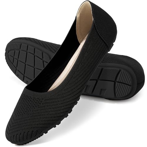 Reimferce Women Comfortable Casual Flats: Lightweight & Anti-Slip for Outdoor Walking - Soft Insole & Breathable Knit for Confidence - Women 25-45 Black
