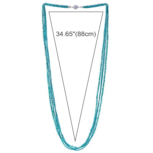 COOLSTEELANDBEYOND Long Multi-Strand Statement Necklace For Women, Elegant Layered Waterfall Chains, Crystal Beads Pendant4