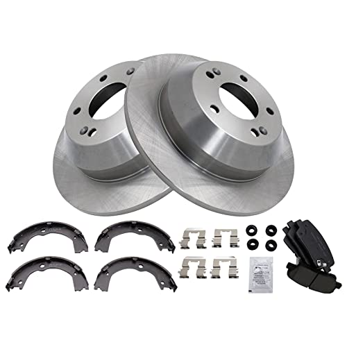Image of TRQ Rear Brake Pad and Rotor Set Ceramic Parking Brake Shoe Compatible with 2010-2012 Hyundai Santa Fe 2011-2013 Kia Sorento