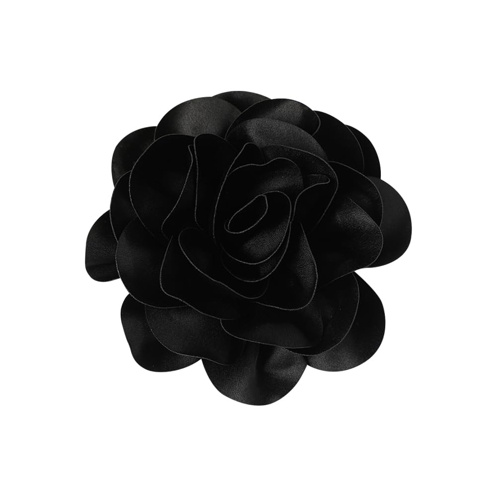 FSSTUD Black Camellia Flower Brooch Pin Hair Clip, 20cm Diameter, Vintage Style, 1 Count, flower diameter 20cm - Image 2