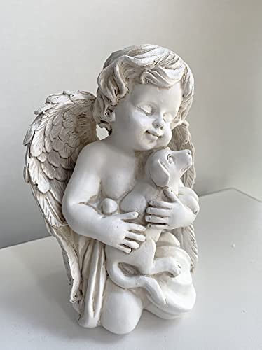 Realideas 7" Resin Angel With Dog Statue Pet Dog Memorial Sculpture Indoor Outdoor Home Garden Guardian Rememberance Puppy Figurine #TOP1