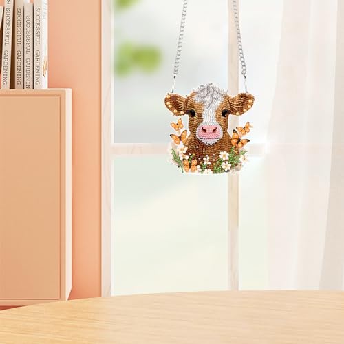 Image of AiYuanzsh Cow Diamond Art Kits for Adults Hanging Pendant, Animal Diamond Painting Hanging Sign, DIY Special Shaped Crystal Diamond Art Ornament for Home Decor Gift