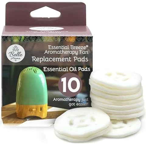 Belle Aroma Essential Breeze Aromatherapy Fan Replacement Pads - Essential Oil Pads Refill for Heatless & Waterless Diffuser - Prolong Fragrance & Aroma for Home, Office, Car, Travel - Pack of 10 Pads Cover