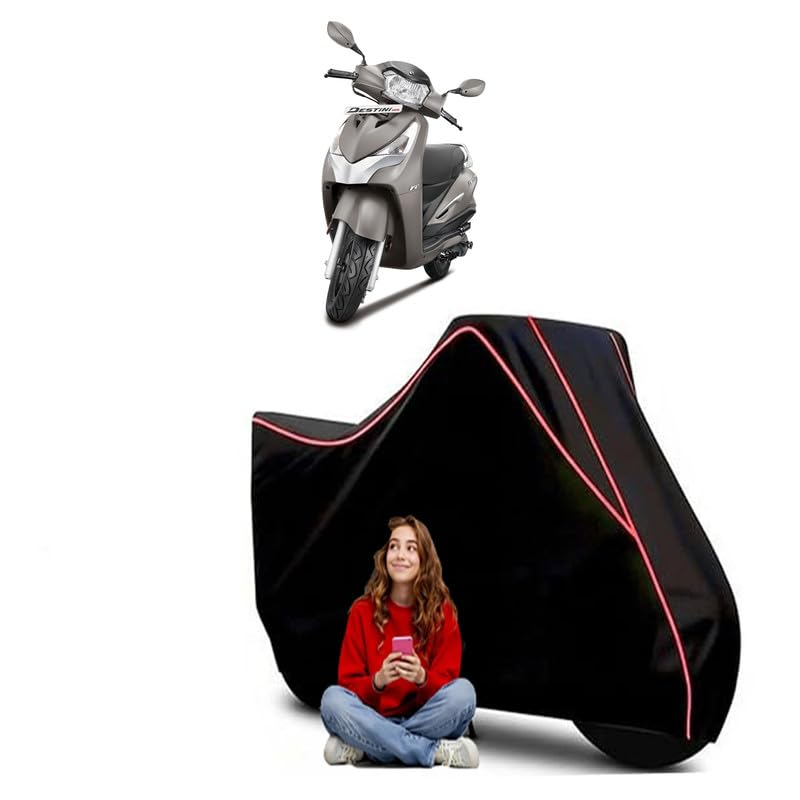 Image of Destini 125 XL Scooty Bike Cover Water Resistant Outdoor Use Universal Fit Scooters Motorcycles Heavy Duty UV Protection Dust Rain Scratch Resistant Elastic Bottom Black Blue Piping